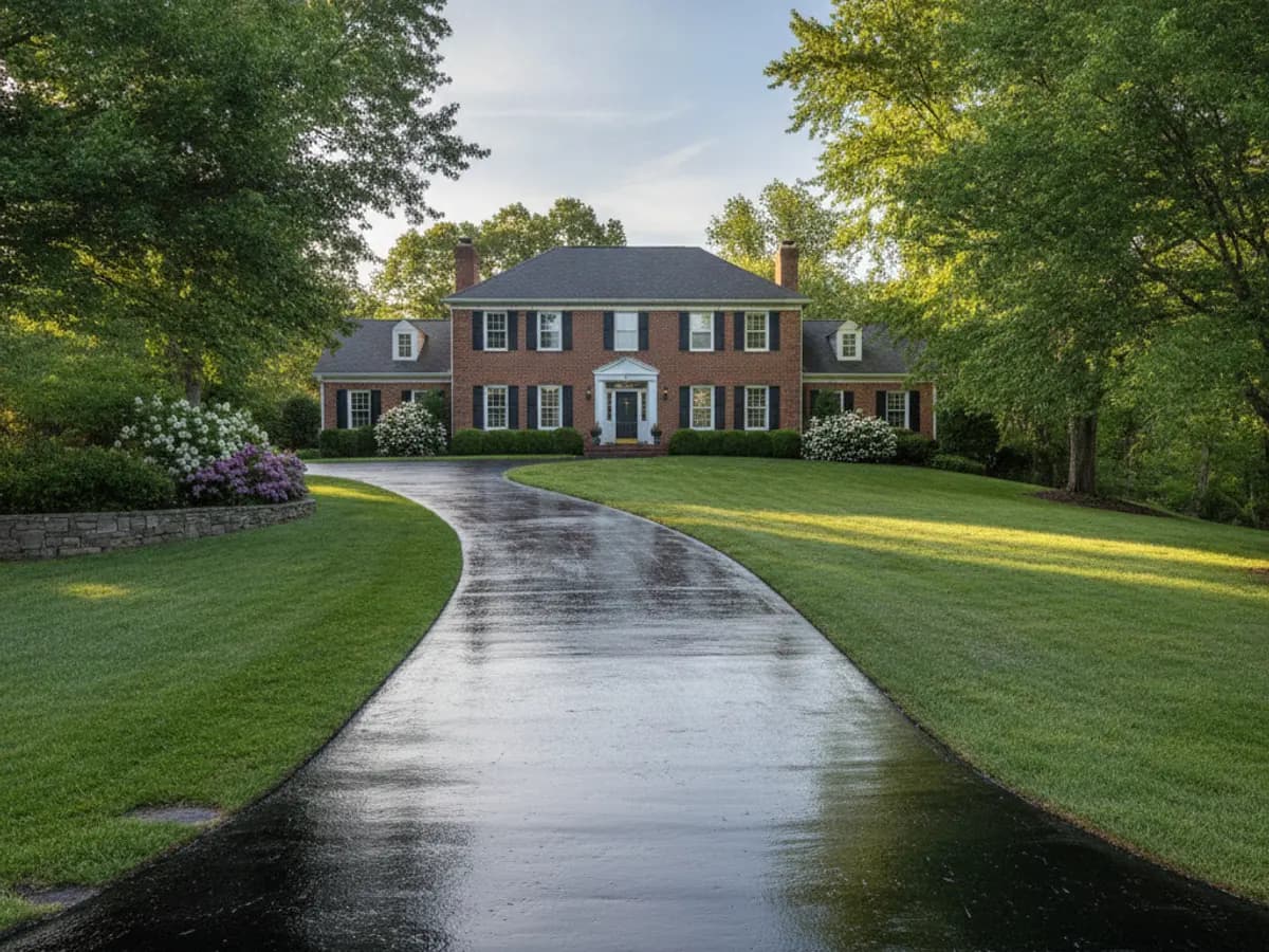 Freshly paved and sealed asphalt driveway in front of a Canton, MA home